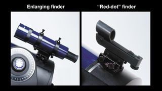A finderscope helps skywatchers locate objects in the sky before they look through the telescope at high magnification. Traditional finderscopes rely on the user seeing a crosshairs against the stellar backdrop, whereas '1-power' or 'red dot' finders mark the field of view with a red LED.