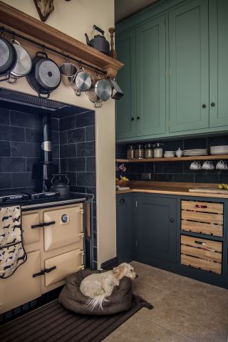 small cottage kitchen ideas green with aga