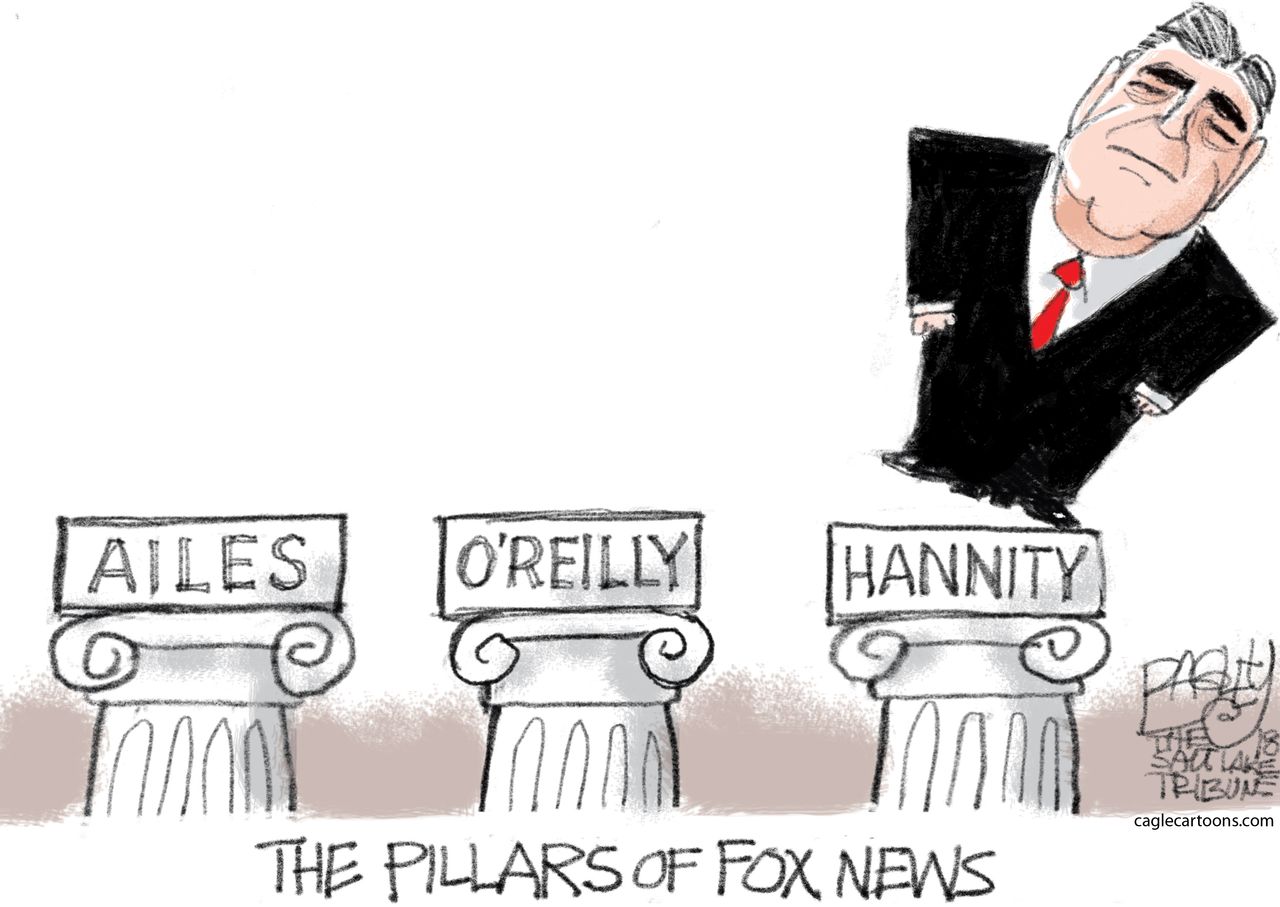 Political cartoon U.S. Sean Hannity Michael Cohen Fox News Roger Ailes Bill O&amp;#039;Reilly