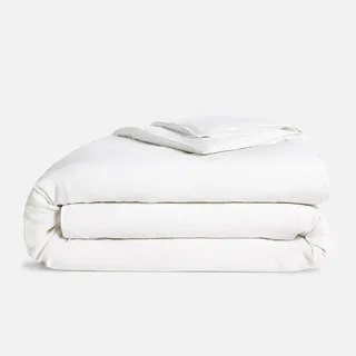 A folded white comforter