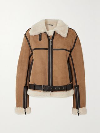 + Net Sustain Leather-Trimmed Shearling Jacket