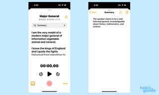 Using Apple Intelligence summaries to get a summary of an audio recording in iOS 18 Notes