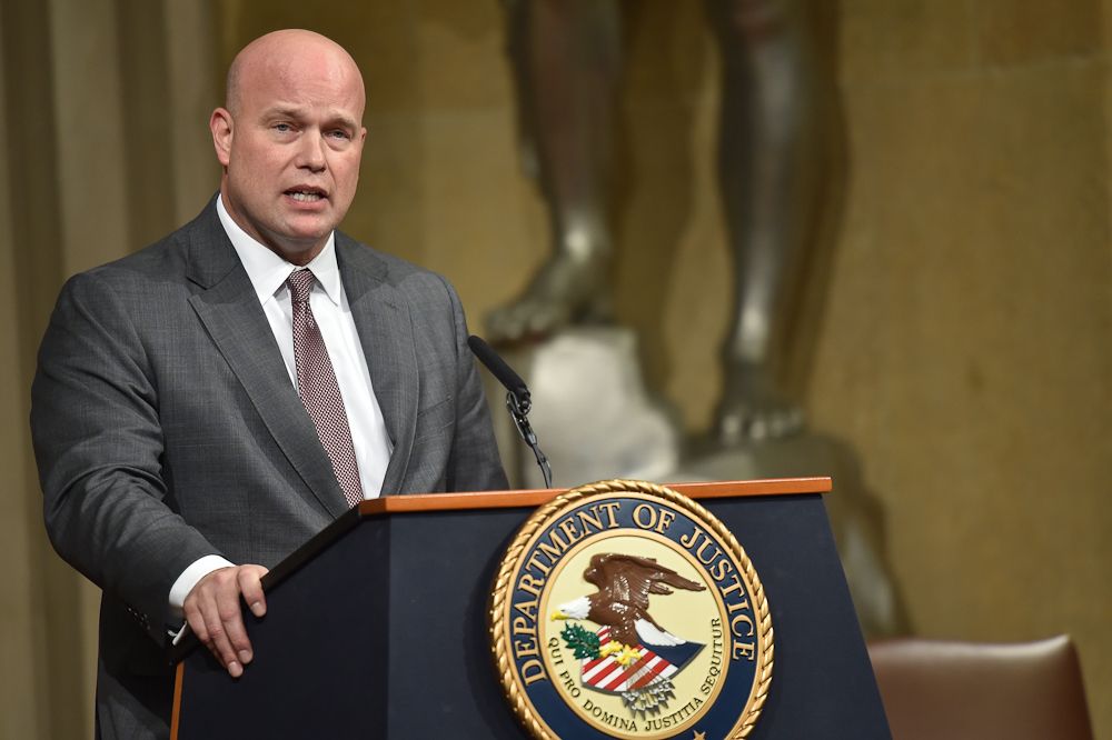 Acting US Attorney General Matthew Whitaker speaks at the annual Veterans Appreciation Day ceremony at the Department of Justice in Washington, DC, on November 15, 2018.