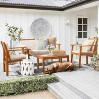 Tozey Chillrest 4-Piece Acacia Wood Patio Conversation Set