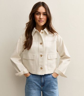 Petite Off White Boxy Cotton Shacket