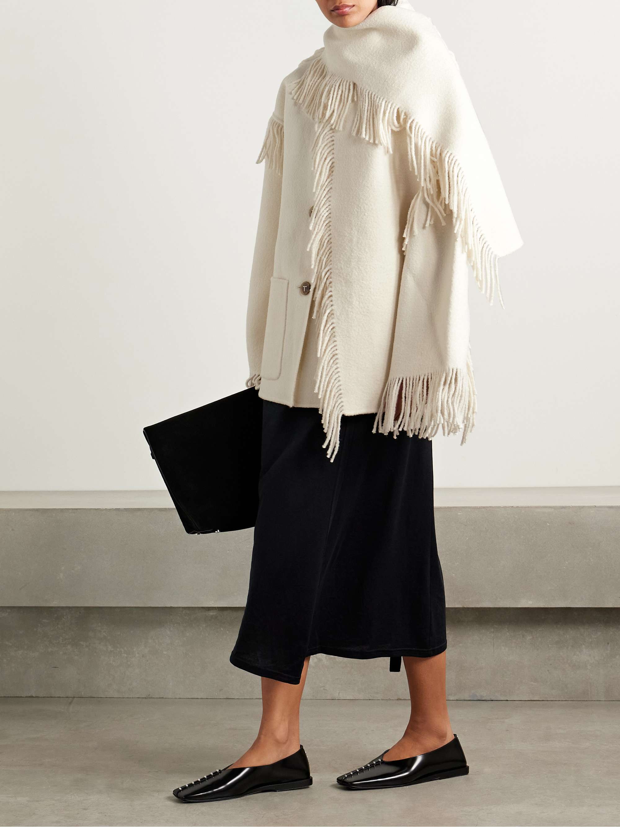 Draped Fringed Wool-Blend Jacket