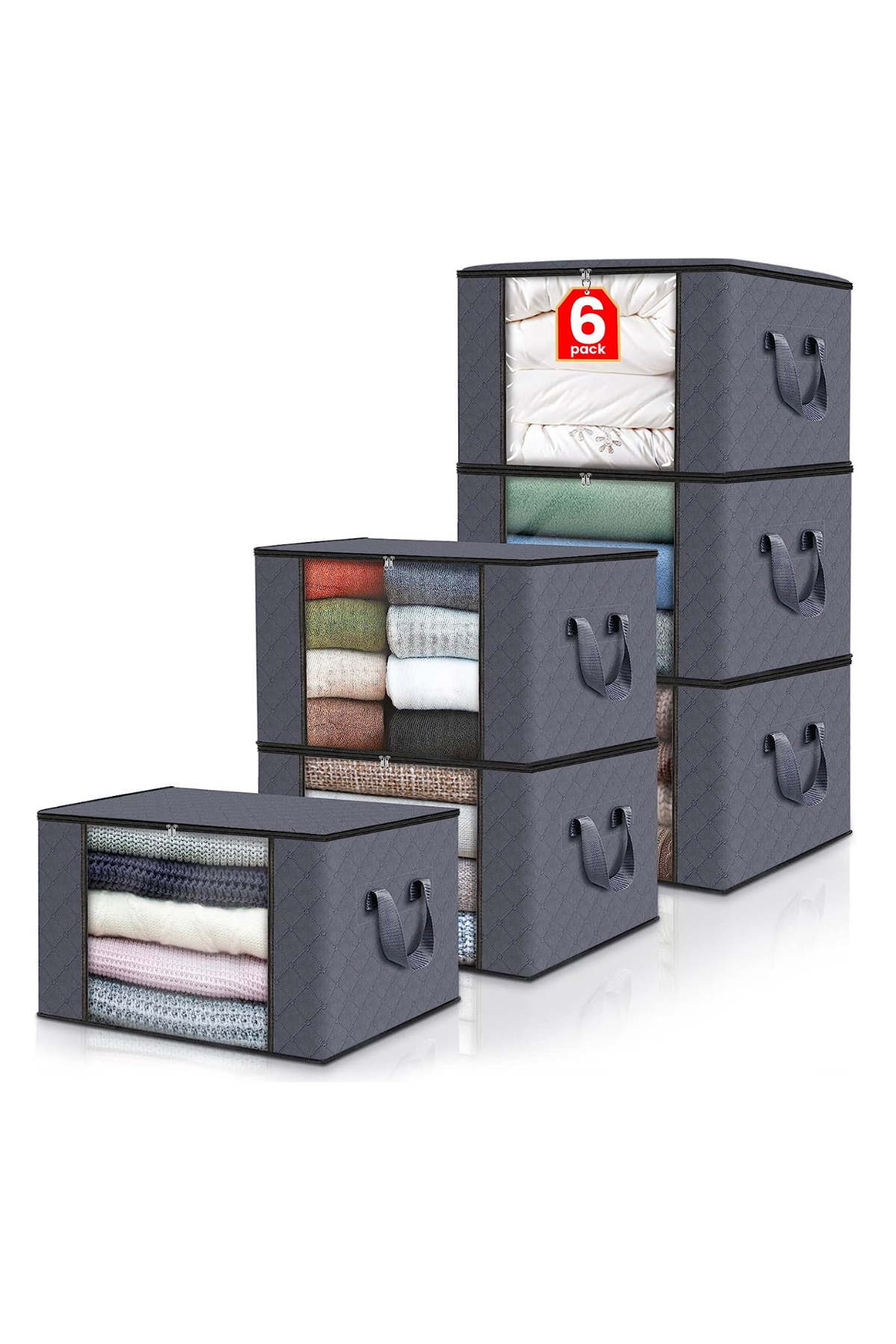 Fab totes 6 Pack Clothes Storage, Foldable Blanket Storage Bags, Storage Containers for Organizing Bedroom, Closet, Clothing, Comforter, Organization and...