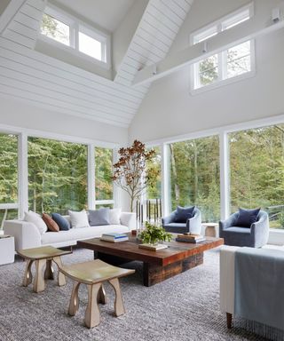 Living room with windows overlooking garden