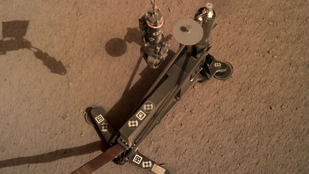 The Heat Flow and Physical Properties Package (HP3) instrument aboard NASA&#039;s InSight Mars lander burrows into the Martian soil for the first time on Feb. 28, 2019.