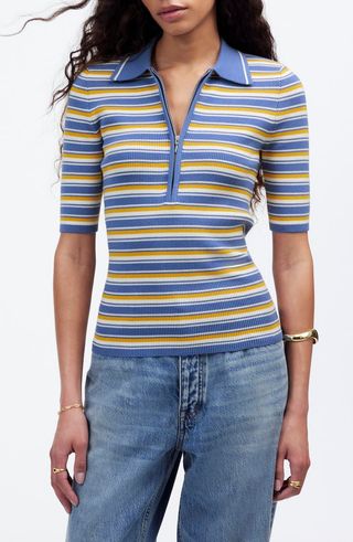 Stripe Half Zip Polo