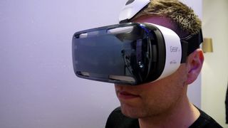 Samsung Gear VR on a person's head
