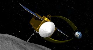 An artist's interpretation of NASA's asteroid-sample mission OSIRIS-REx, which will rendezvous with the near-Earth asteroid designated 1999 RQ36 in 2020. The mission is expected to launch in 2016.