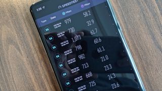A string of 5G download speed tests from the Galaxy S10 5G. (Credit: Tom's Guide)