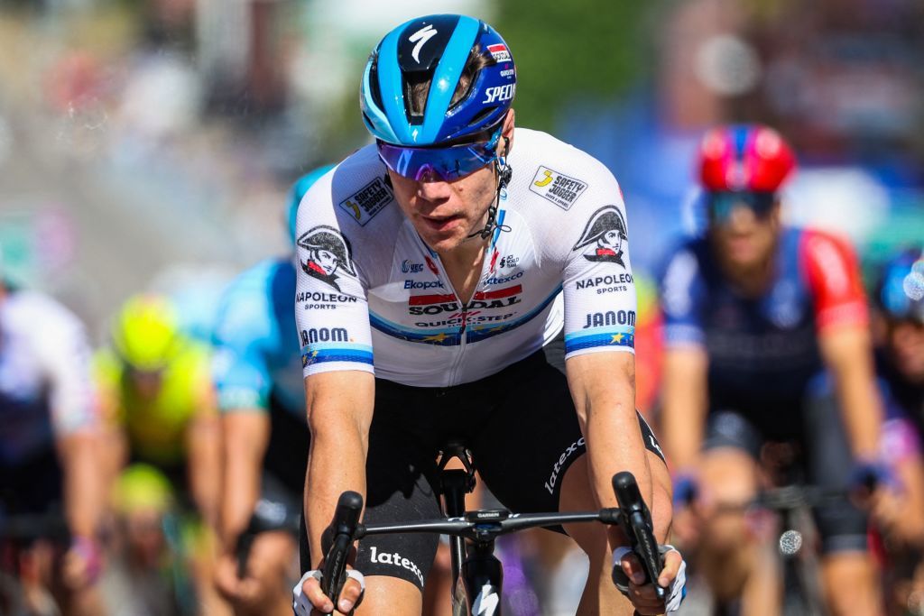 Dutch Fabio Jakobsen of Soudal QuickStep crosses the finish line second place at stage 1 of the Baloise Belgium Tour cycling race 1648km with start and finish in ScherpenheuvelZichem Wednesday 14 June 2023 BELGA PHOTO DAVID PINTENS Photo by DAVID PINTENS BELGA MAG Belga via AFP Photo by DAVID PINTENSBELGA MAGAFP via Getty Images