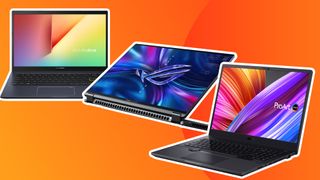 Three of the best ASUS laptops on an orange background
