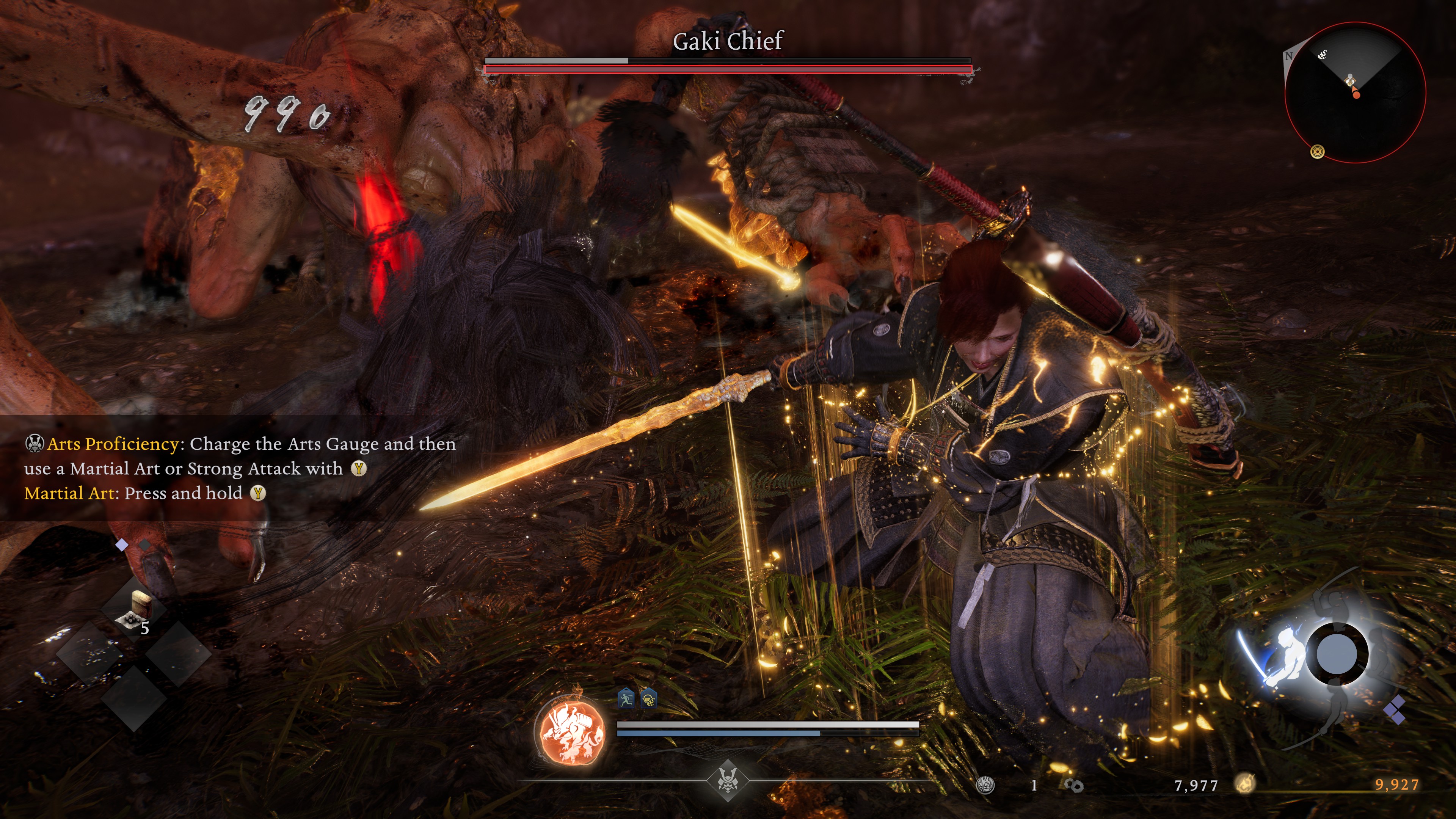 Fighting the Gaki Chief boss in Nioh 3.