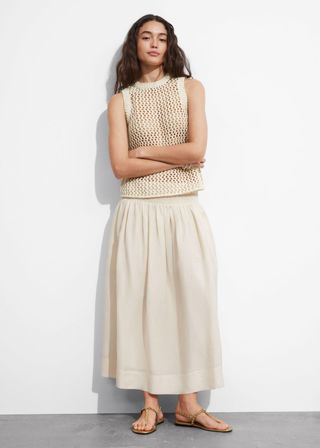 Smock-Waist Midi Skirt