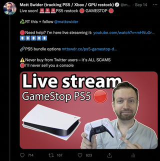 PS5 restock Twitter alerts in US from Matt Swider