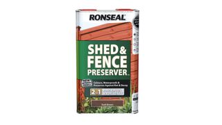 a tin of the Ronseal Shed & Fence Preserver