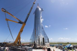 Elon Musk tweeted this photo of the newly assembled Starship Mk1 prototype on Sept. 27, 2019.
