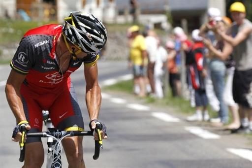 Lance Armstrong (Radioshack) looks back to see how his gap is growing.