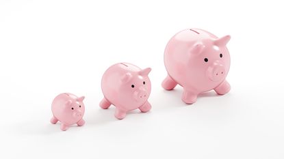 Three piggy banks lined up and get subsequently larger.