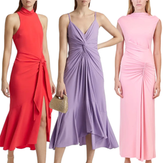 collage of models wearing special event dresses from A.L.C. and Cinq &agrave; Sept on white background 