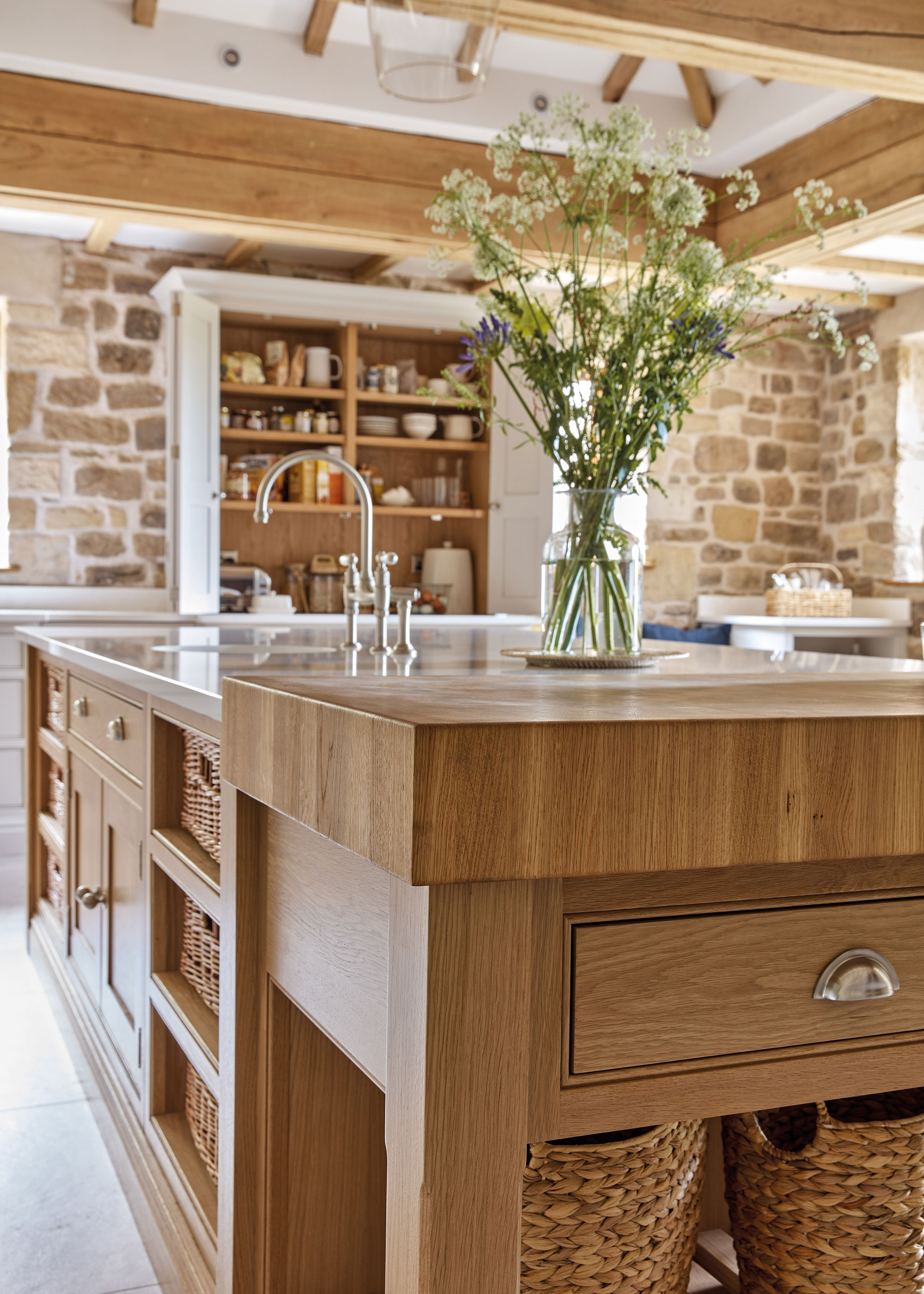 farmhouse kitchen with chunky butcher's block