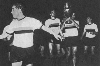 Inter players celebrate after winning the European Cup in 1965.