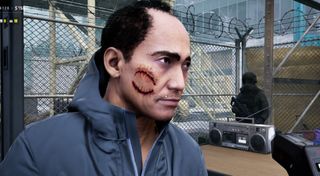 A man with a zombie bite on his face