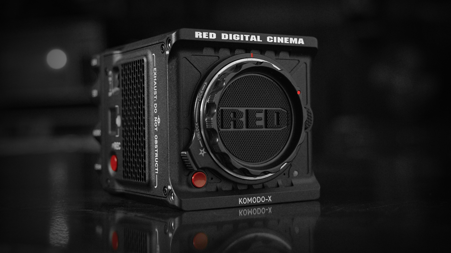 The Red Komodo 6K cine camera on a black background