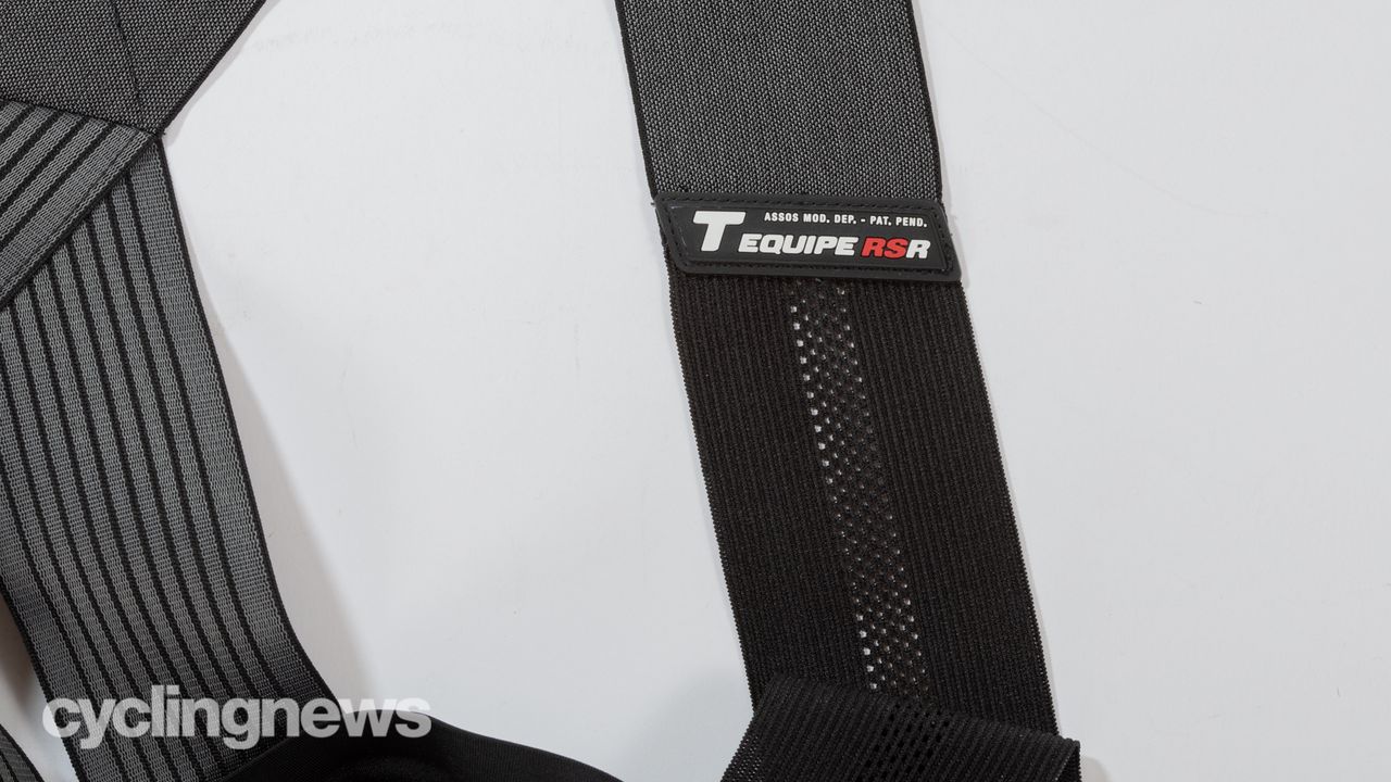 Assos Equipe RSR Bib Shorts S9 Targa detail showing that front of straps are extra light