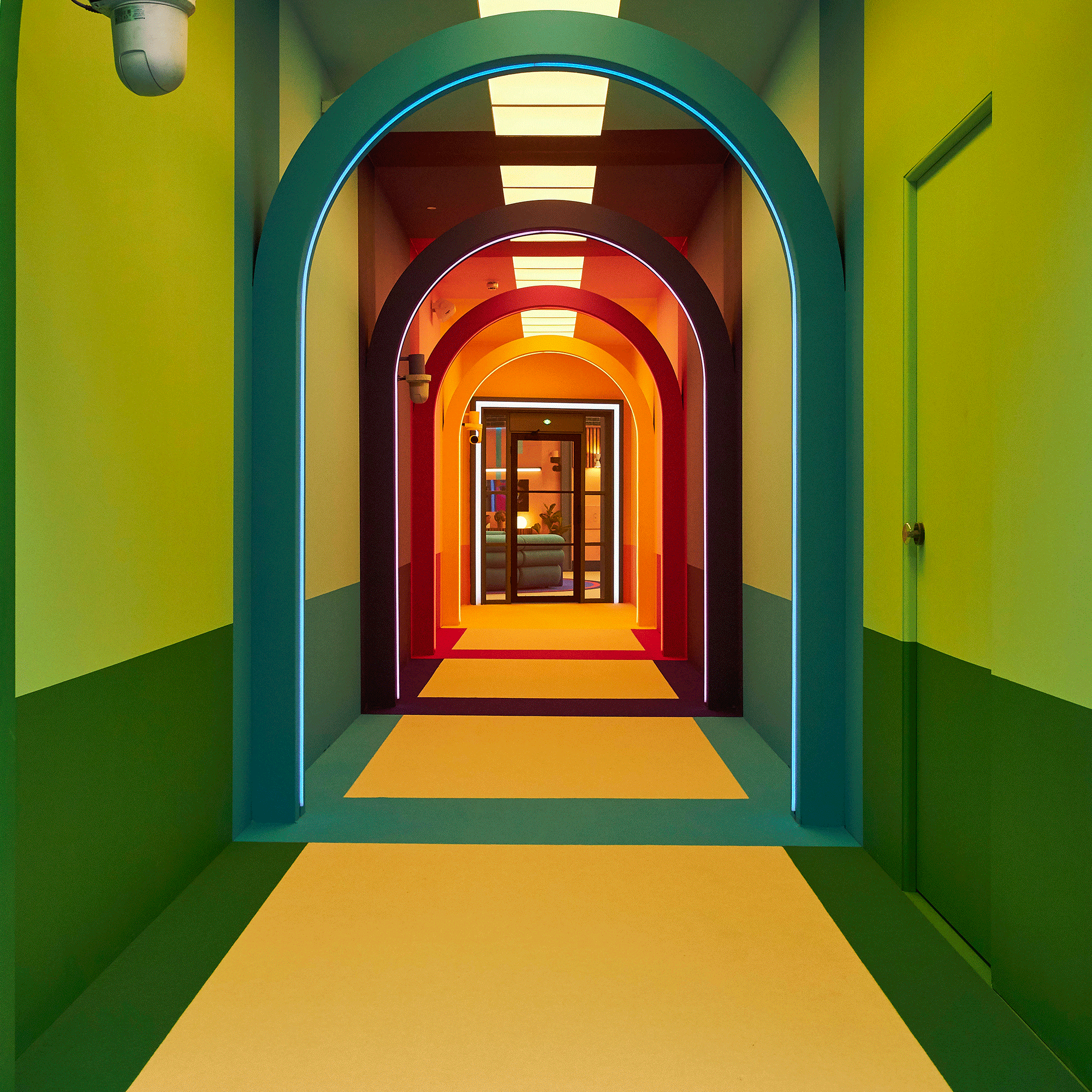 Big Brother house hallway in green