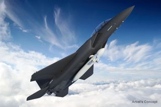 Artist's concept of DARPA's Airborne Launch Assist Space Access (ALASA) system, which envisions using an F-15 fighter jet to air-launch small satellites for less than $1 million each.
