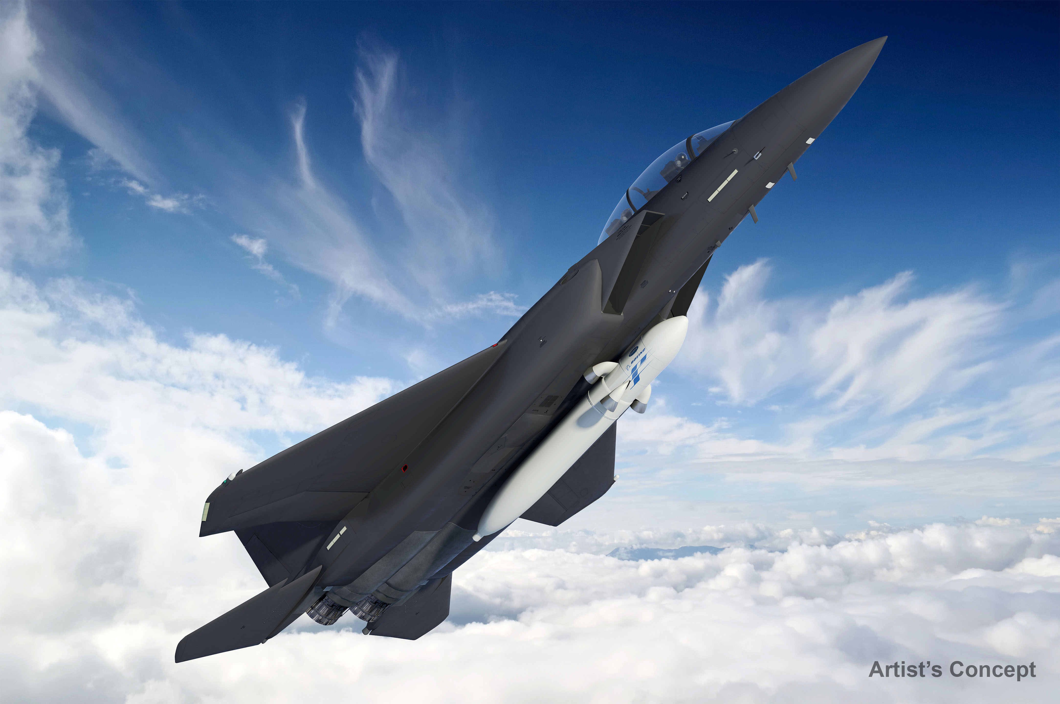 Artist&#039;s concept of DARPA&#039;s Airborne Launch Assist Space Access (ALASA) system, which envisions using an F-15 fighter jet to air-launch small satellites for less than $1 million each.