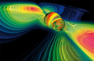 A computer simulation showing gravitational waves during a black-hole collision. The discovery has major implications for science.
