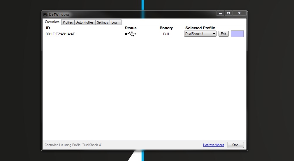 DS4 Windows menu screenshot