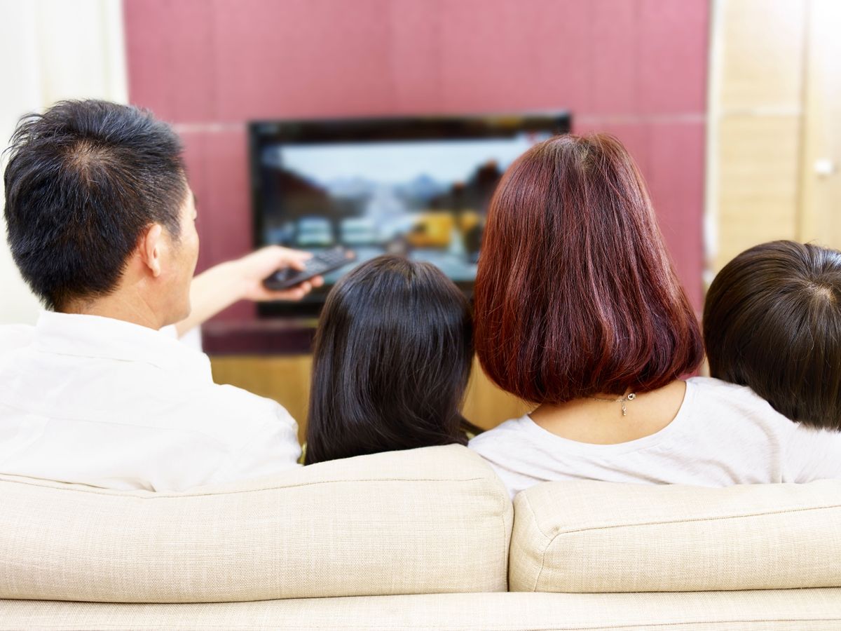 A family watching TV