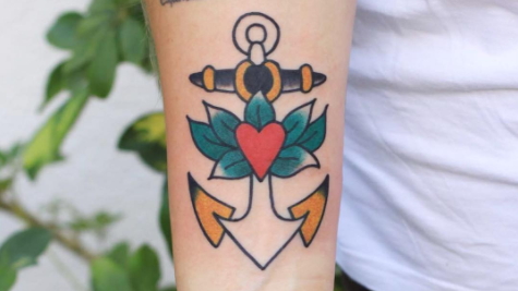 Anchor and heart tattoo