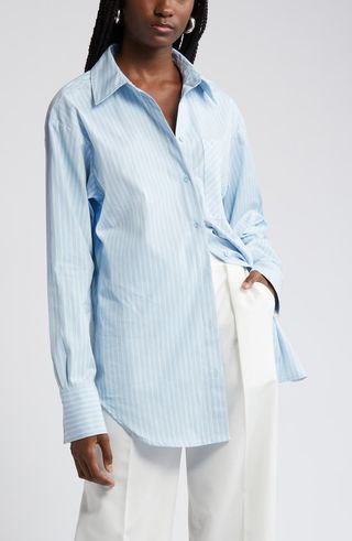 Stripe Long Sleeve Cotton Button-Up Shirt