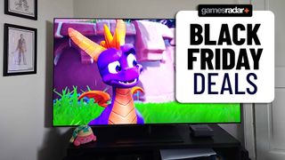 LG OLED G4 with Spyro the Dragon on screen looking at Black Friday deals badge