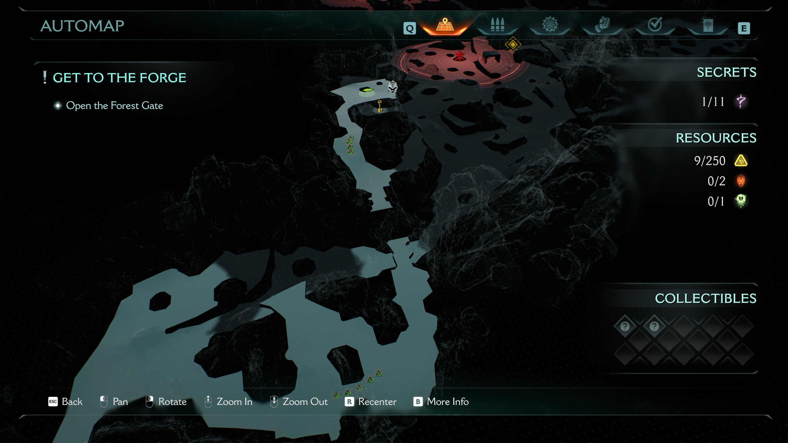 Doom: The Dark Ages Abyssal Forest secrets - A map showing the location of a life sigil in the woods.