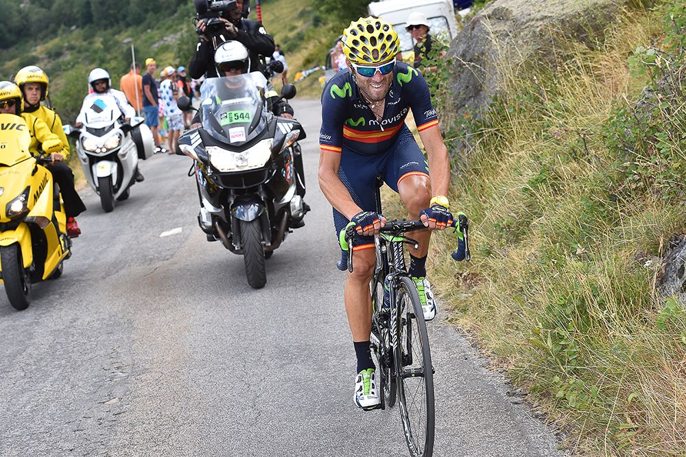 Alejandro Valverde (Movistar) attacks during stage 20