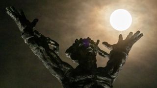 A photograph of the Harvest supermoon over the West Irian Liberation Monument in Jakarta in Indonesia on Monday. 