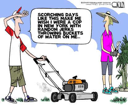 Editorial Cartoon U.S. NYPD Cops Water Harassment Heat Wave Summertime