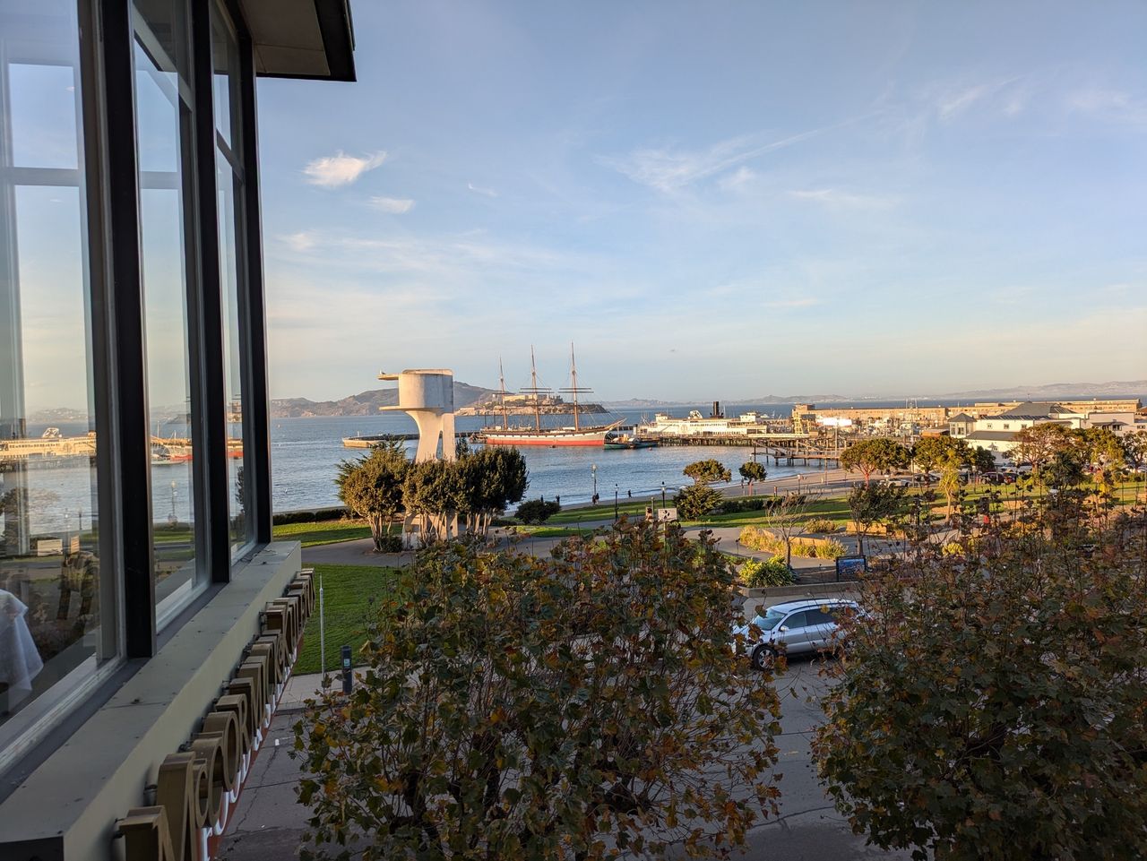 A view of the San Francisco bay shot from Ghiradelli Square with the Pixel 8a