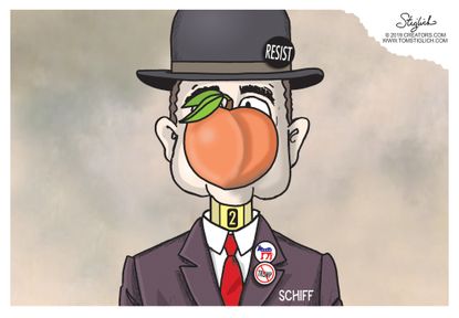 Political Cartoon U.S. Adam Schiff Trump Impeachment Support Magritte