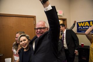 Tim Walz and his wife, Gwen, celebrate his 2018 election night win for the governor of Minnesota.