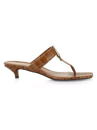 The Belted Crocodile-Embossed Leather Kitten-Heel Sandals