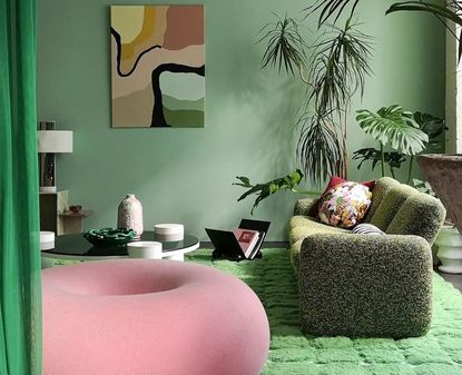 A pastel interior with pistachio green and pink